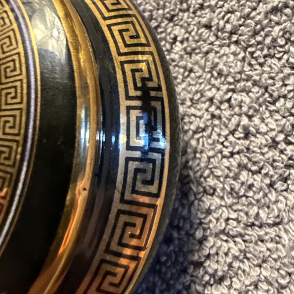 Vintage Spyropoulos Handmade Greek Ceramic Trinket Box 24K Gold Chariot Scene - Picture 3 of 4